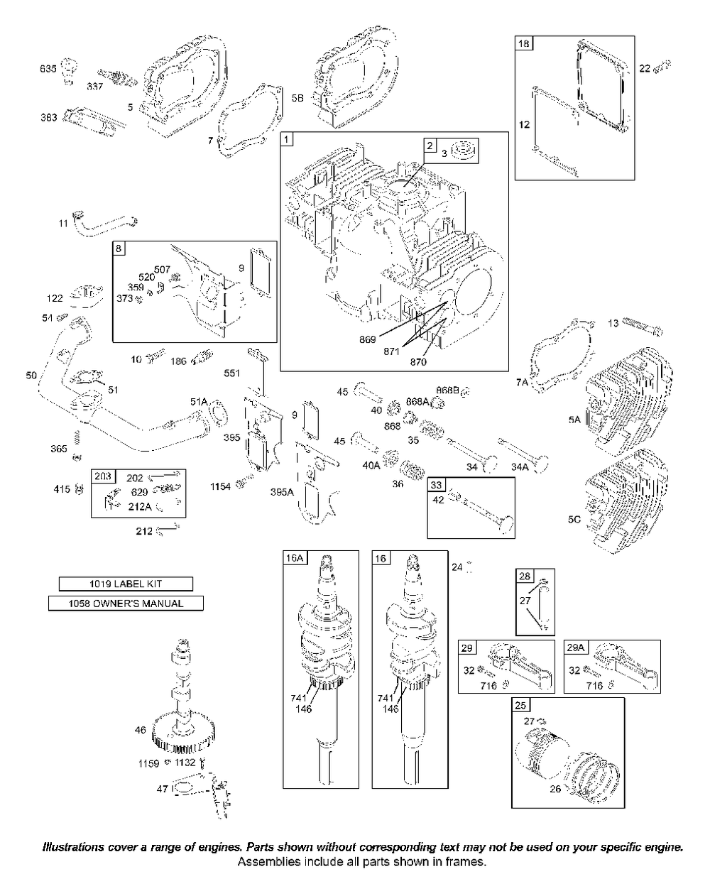 Cams, Crankcase Cover, Crankshaft, Cylinder Head, Pistons, Valves Diagram and Parts List for 42B707-1116-XX  Briggs and Stratton Engine